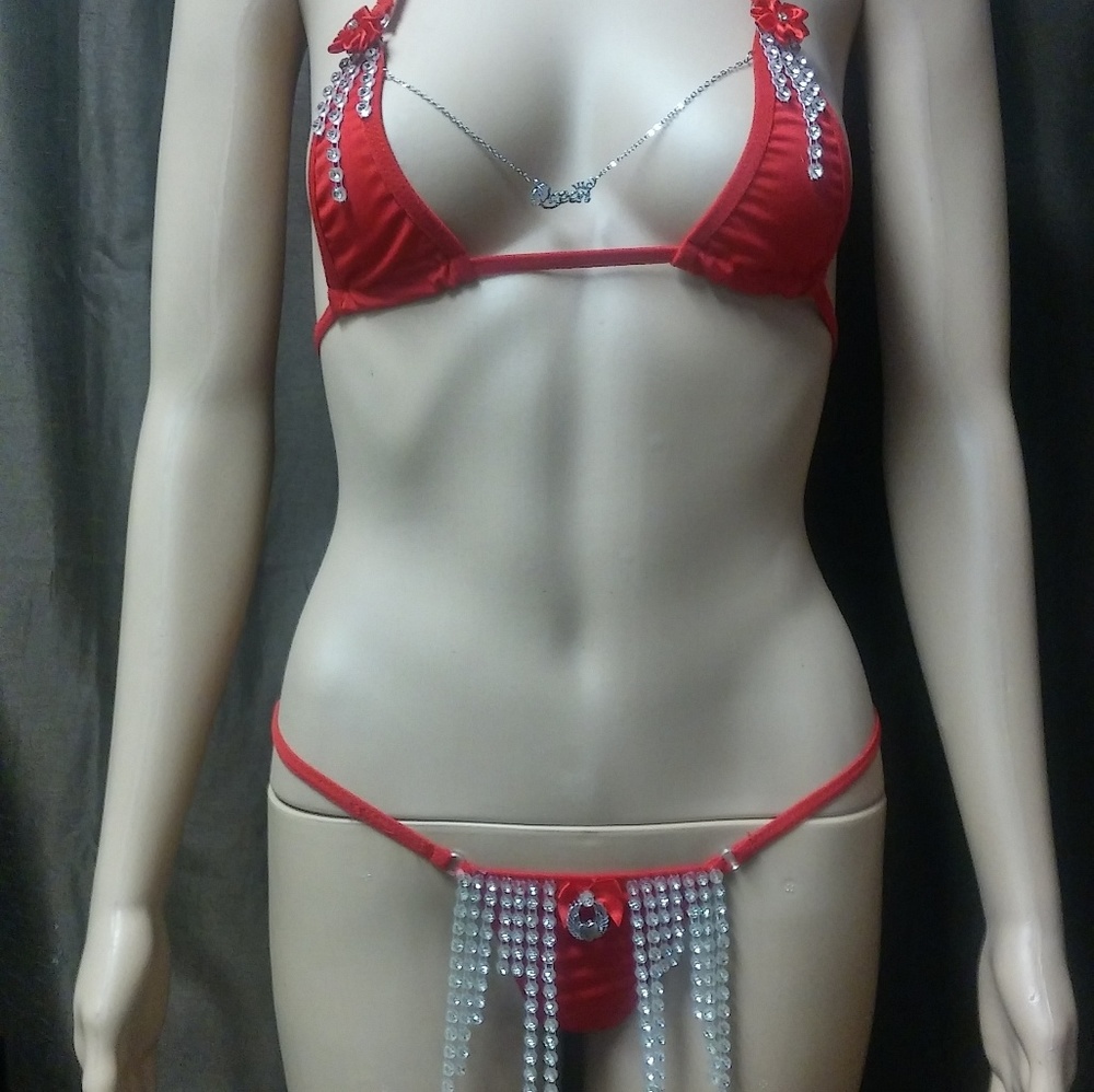 "Queen B-kini" rhinestone tassled g-string set - Picture 1 of 7